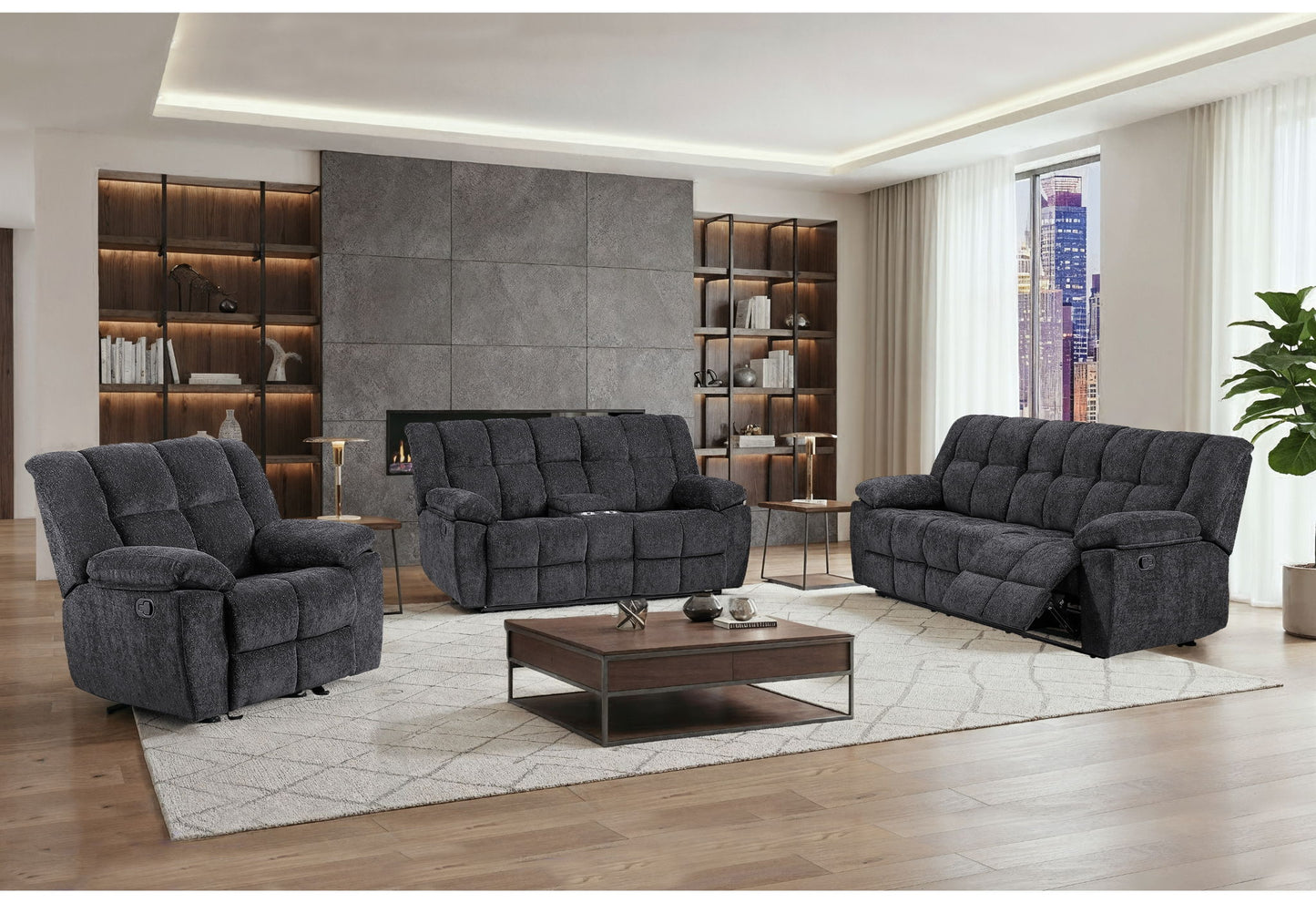 U6000 - Reclining Sofa / Console Reclining Loveseat - Black
