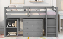 Load image into Gallery viewer, Loft Low Study Bed With Cabinet, Shelves And Rolling Portable Desk, Multiple Functions
