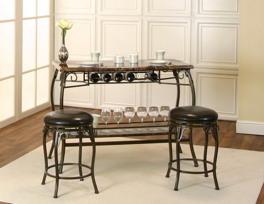 D900 - 3 Piece Dining Room Set (Bar Unit, 2 Stools) - Dark Brown