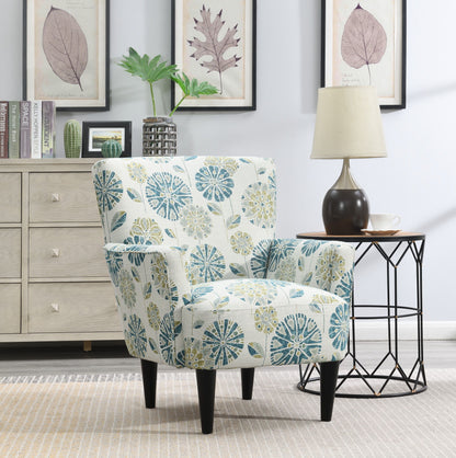 Floral Accent Chair - Blue - Wood