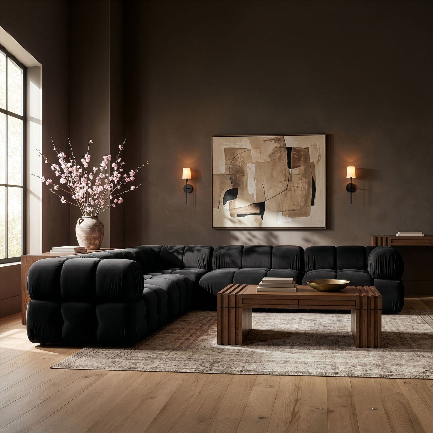 Orin - Velvet 5 Piece Modular Corner Sectional