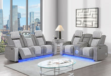Load image into Gallery viewer, U8000 - 2 Piece Living Room Set (Power Console Reclining Loveseat With Power Headrest LED &amp; Bluetooth Speaker, Power Reclining Sofa With Headrest DDT Table Reading Light &amp; LED) - Gray

