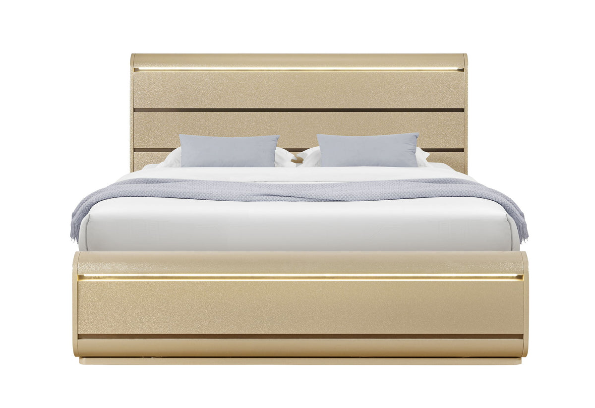 Genesis - 5 Piece King Bedroom Set (Bed, Dresser & Mirror, Nightstand, Chest) - Gold