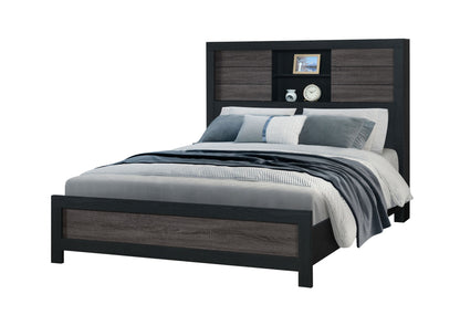 Lisbon - Queen Bookcase Bed Headboard Footboard - Gray Black