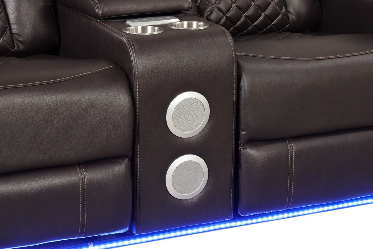 Galaxy Home Benz LED & Power Reclining Loveseat in Brown