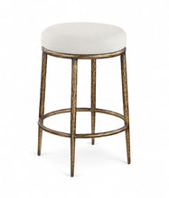 Load image into Gallery viewer, Ferro - Linen Textured Performance Fabric Upholstered Backless Counter Stool - Cream / Brushed Gold
