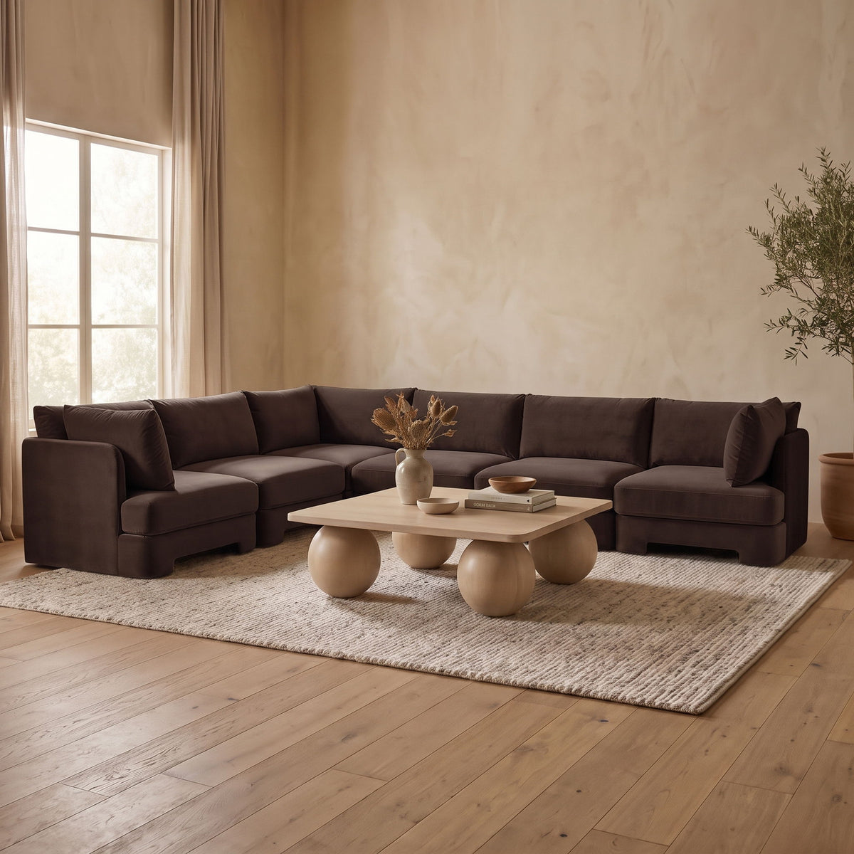 Hammond - Velvet Performance Fabric Upholstered 7 Piece U-Shaped Armless Sectional