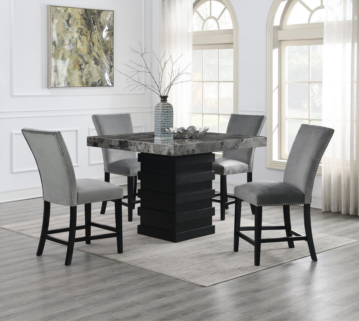 D136 - Dining Room Set With 4 Faux Leather Chairs