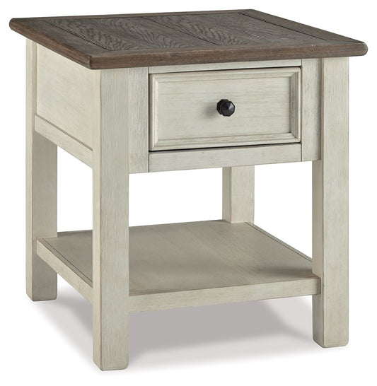 Bolanburg - Rectangular End Table - White / Brown / Beige