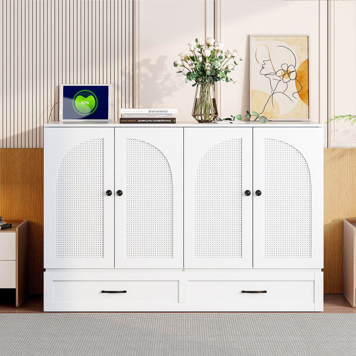 Full Size Murphy Bed & Large Drawers - White - Ego Home Furniture