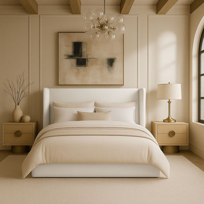 Kendall - Linen Textured Fabric Upholstered Bed - Cream
