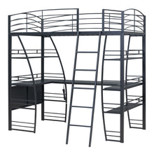 Load image into Gallery viewer, Loft Bed With 4 Layers Of Shelves And L-Shaped Desk, Stylish Metal Frame Bed With A Set Of Sockets, USB Ports And And Wireless Charging
