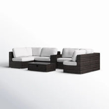 Load image into Gallery viewer, Elegant 4 Person Wicker Patio Seating Set With Cushions And Glass Top Table
