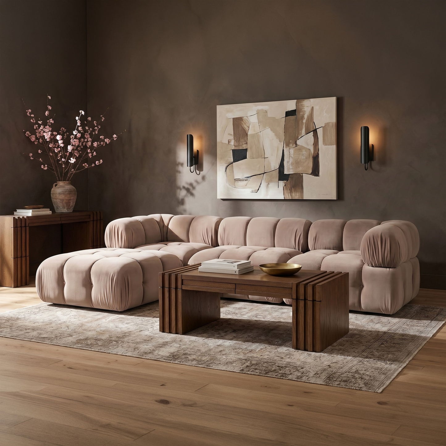 Orin - Velvet 4 Piece Modular Sectional With Chaise