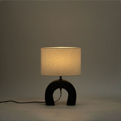 Lithos - Genuine Marble Base And Linen Textured Fabric Shade Table Lamp