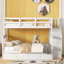 Load image into Gallery viewer, Bunk Bed With Twin Size Trundle, Storage And Guard Rail For Bedroom
