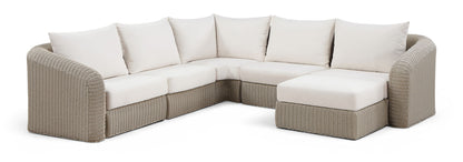 Seacrest - Olefin Water Resistant Fabric And Wicker 6 Piece Outdoor Patio Modular Sectional