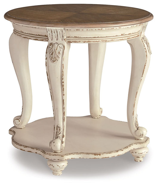 Realyn - Round End Table - White / Brown
