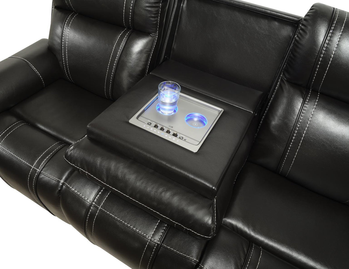 U68 - LED Power Reclining Sofa With EMM Control Panel, Dropdown Table, Bluetooth Speaker & Wireless - Black