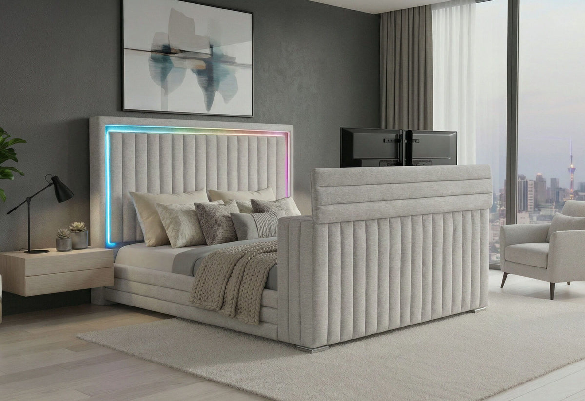 Elias - King Bed Headboard With Immersive Sound Speaker And LED - Gray