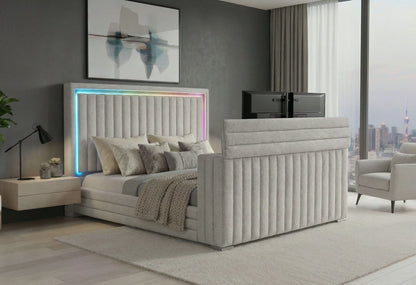 Elias - King Bed Headboard With Immersive Sound Speaker And LED - Gray
