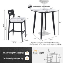Load image into Gallery viewer, Modern Outdoor Patio Bar Set, Rounded Square Table &amp; Bar Chairs, Non Rust Frame, Tapered Legs, Sunbrella Cushion
