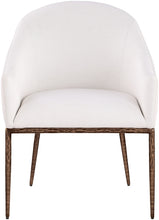 Load image into Gallery viewer, Ferro - Linen Textured Performance Fabric Upholstered Dining Arm Chair - Cream / Brushed Bronze
