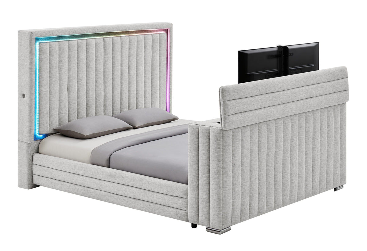 Elias - King Bed Headboard With Immersive Sound Speaker And LED - Gray