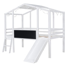 Load image into Gallery viewer, Loft House Bed With Ladder And Slide, With board And Light Strip On The Roof
