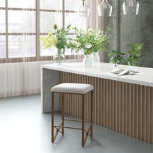 Load image into Gallery viewer, Backless Upholstered Counter Stool With Padded Seat - Ivory / Bronze

