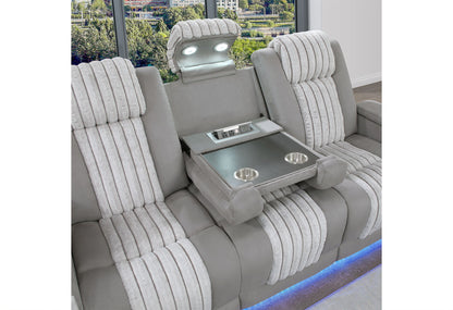 U8000 - 2 Piece Living Room Set (Power Console Reclining Loveseat With Power Headrest LED & Bluetooth Speaker, Power Reclining Sofa With Headrest DDT Table Reading Light & LED) - Gray