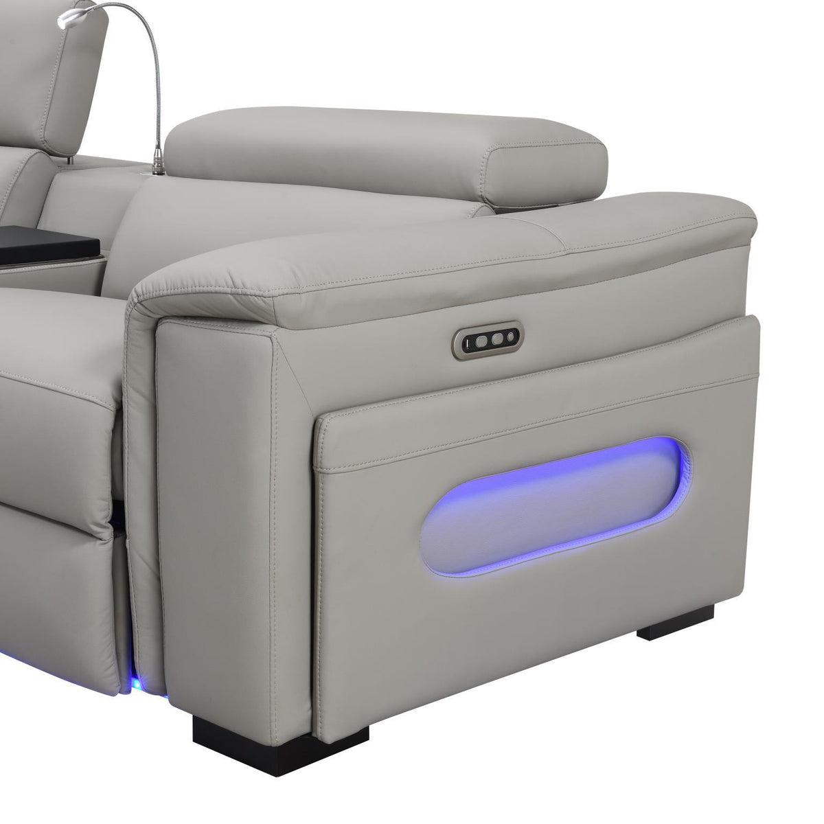 U25 - 3 Piece Power Reclining Sectional With Bluetooth Speaker, Wireless Charger, And Fridge - Gray - Ego Home Furniture