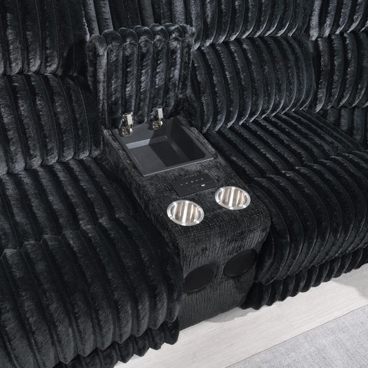 U60 - Corduroy Power 3 Piece Sectional With Bluetooth Speaker, And Wireless Charger - Black