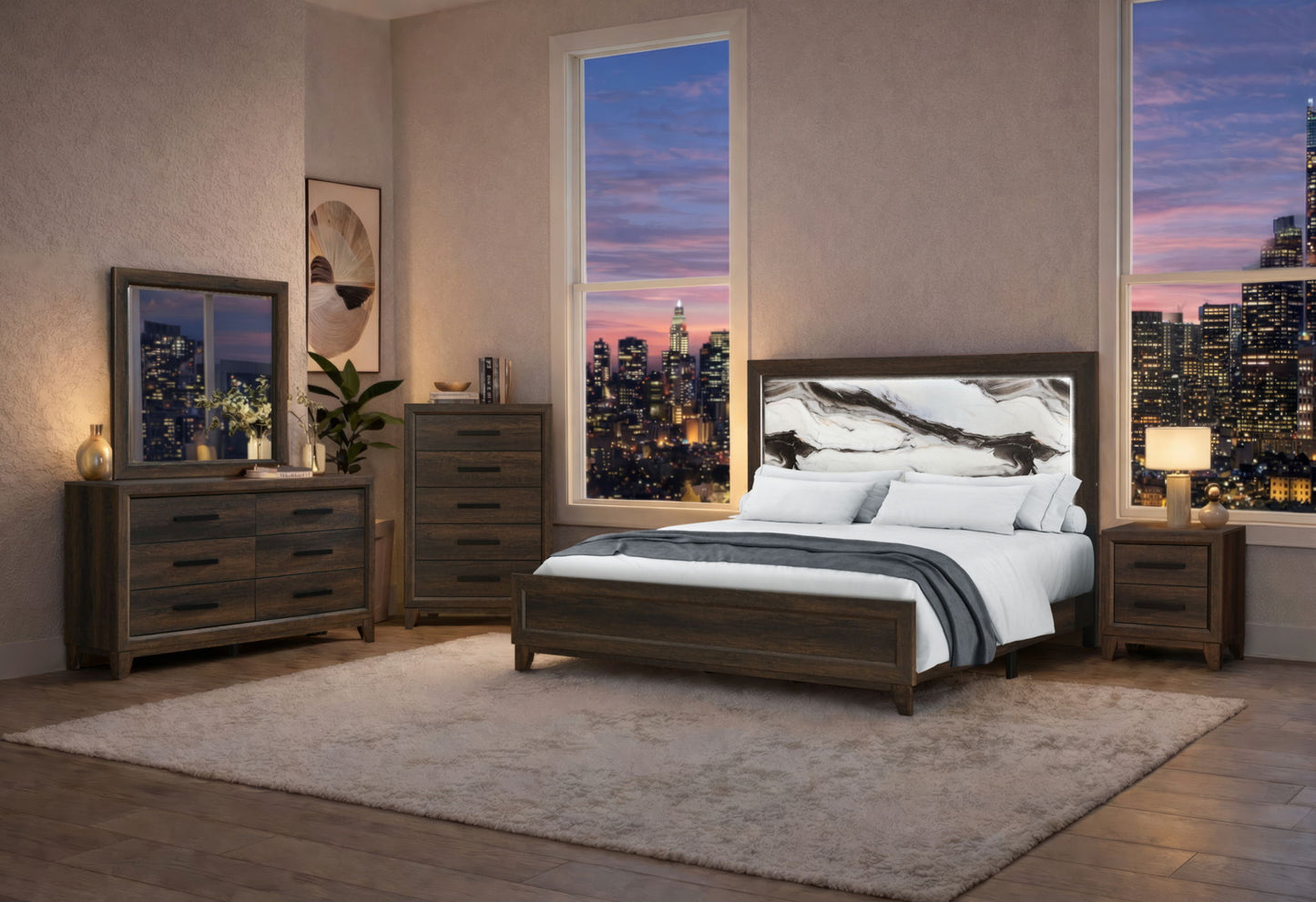 Harmony - Queen Bed With LED - Dark Brown