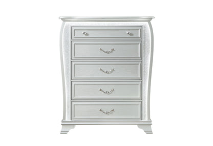 Aria - 5 Piece Queen Bedroom Set (Bed, Dresser & Mirror, Nightstand, Chest) - Silver