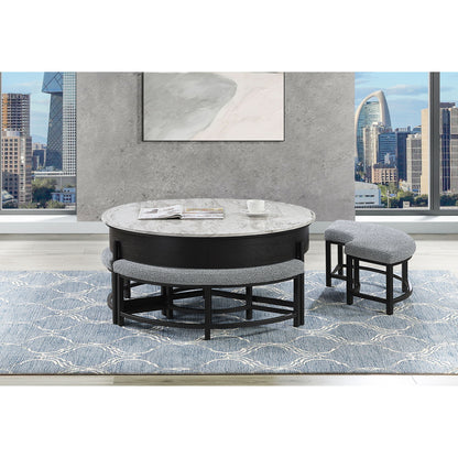 Rounded Storage Coffee Table With 3 Stools