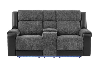 U5915 - Console Reclining Loveseat With Immersive Sound And Blue-Color LED - Black / Gray