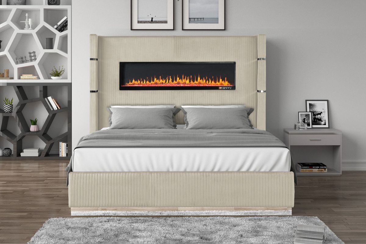 Galaxy Home Lizelle King Bed in with Ambient Lighting in Beige
