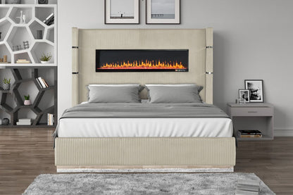 Galaxy Home Lizelle King Bed in with Ambient Lighting in Beige
