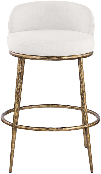 Ferro - Performance Fabric Upholstered Bar Stool - Cream / Antique Brass