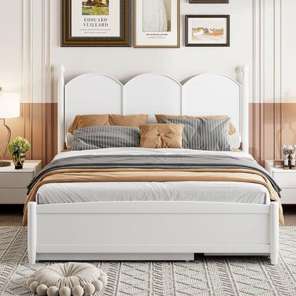 Queen Size Platform Bed With With 2 Big Drawers, Twin Long Size Trundle - White