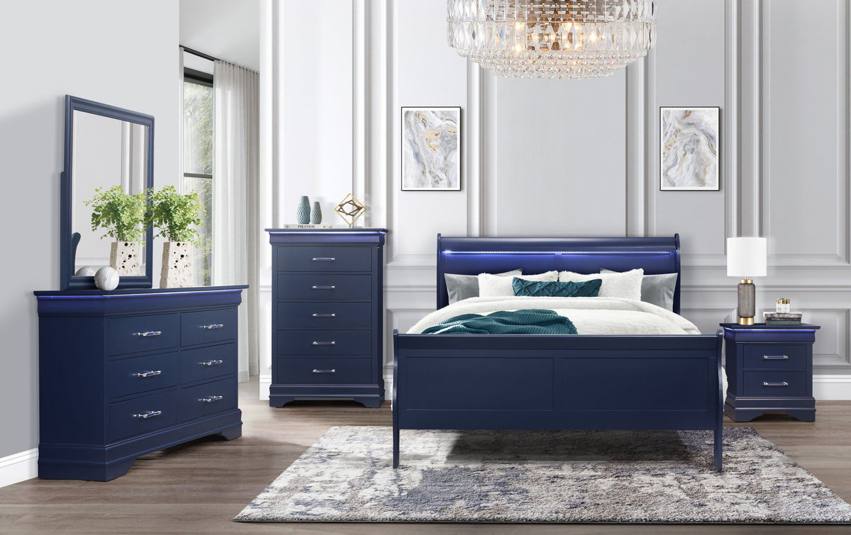Charlie - Queen Bed With LED Headboard & Footboard - Blue