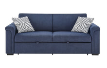 Load image into Gallery viewer, U0211 - Pull Out Sofa Bed With Wooden Bookcase Arm With LED Acrylic Shelves And Speakers - Navy
