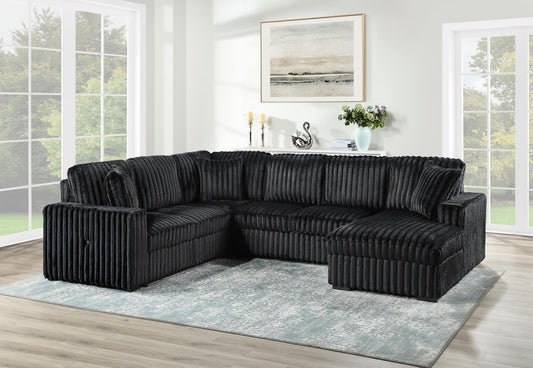 U298 - 3 Piece Sectional With USB - Black