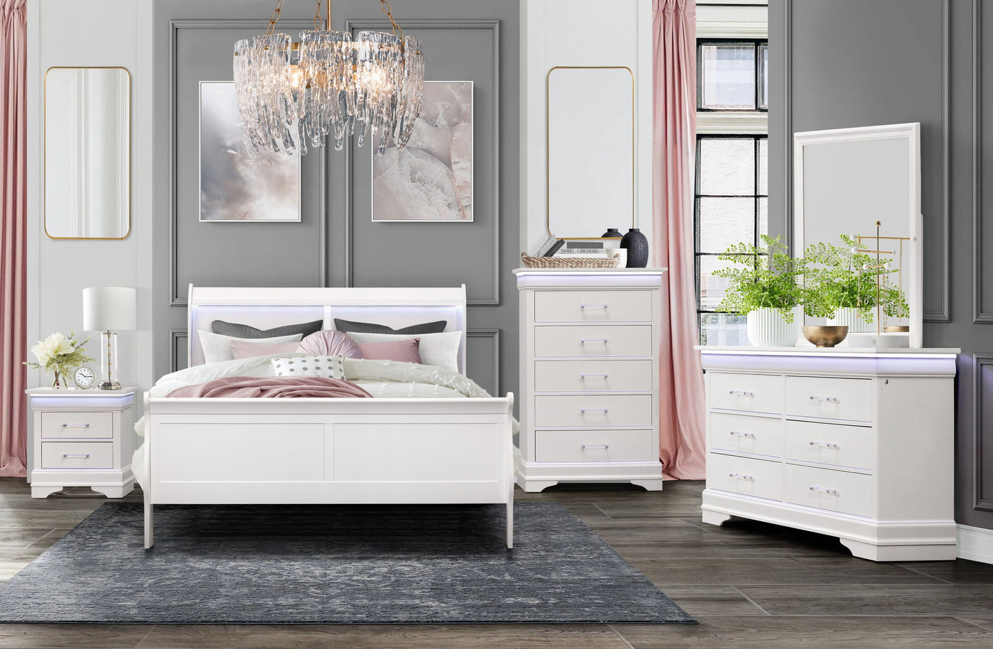 Charlie - Queen Bed With LED Side Rails - White