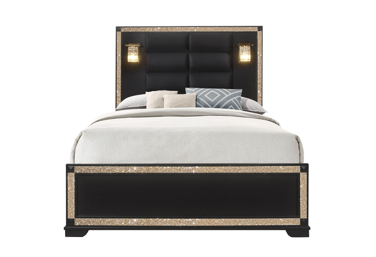 Blake - Queen Bed Headboard & Footboard - Black / Gold
