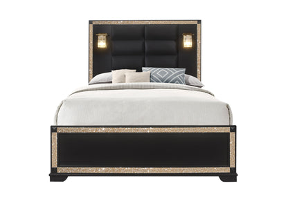 Blake - Queen Bed Headboard & Footboard - Black / Gold