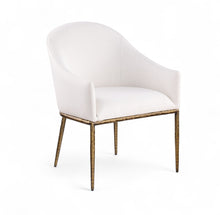 Load image into Gallery viewer, Ferro - Linen Textured Performance Fabric Upholstered Dining Arm Chair - Cream / Brushed Gold
