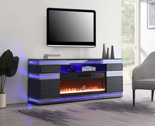 W035-TV - Fire Place TV Stand With Bluetooth Speaker, Multi Colors, RGB LED Light - Gray