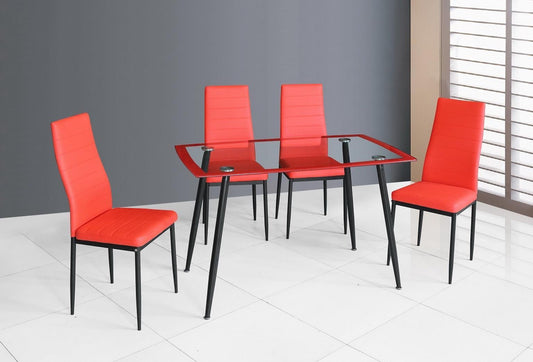 D341 - 5 Piece Dining Room Set (Table, 4 Chairs) - Red